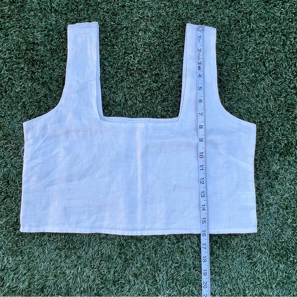 Free The Label White Roma Sleeveless Crop Tank Top 100% Linen Size S - Picture 6 of 8